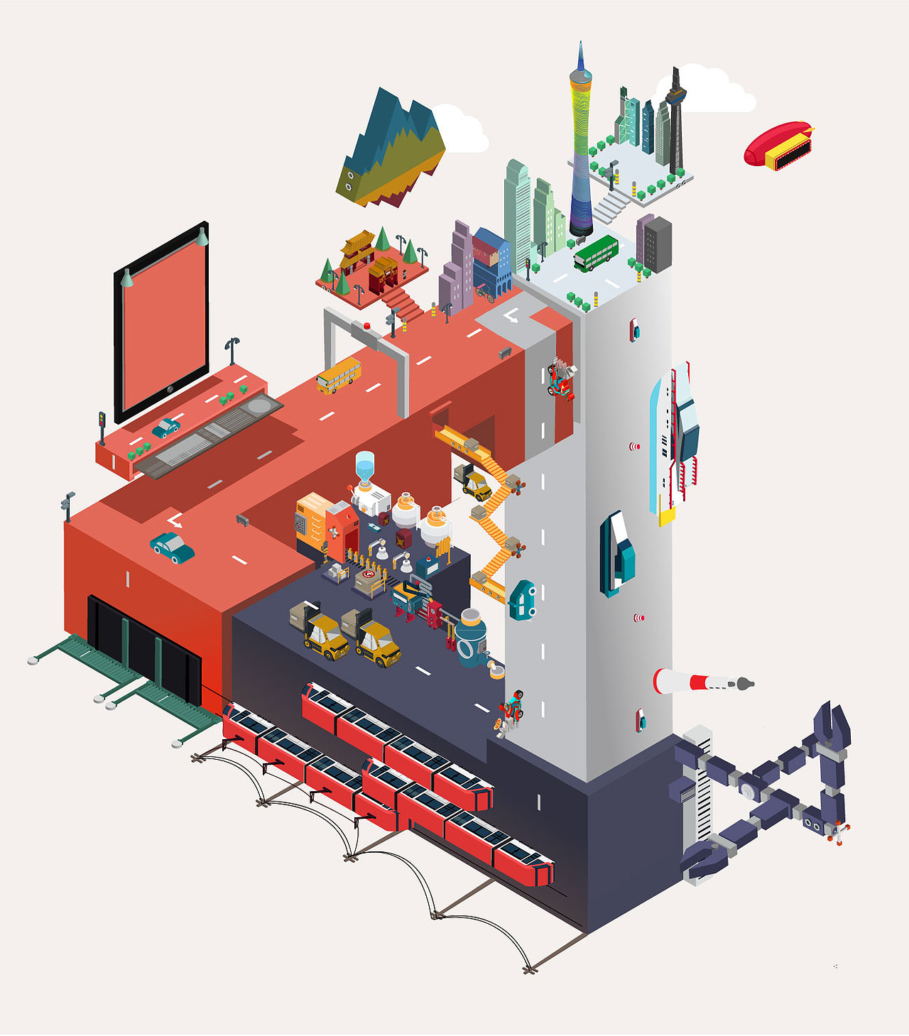 城市矛盾空间插画