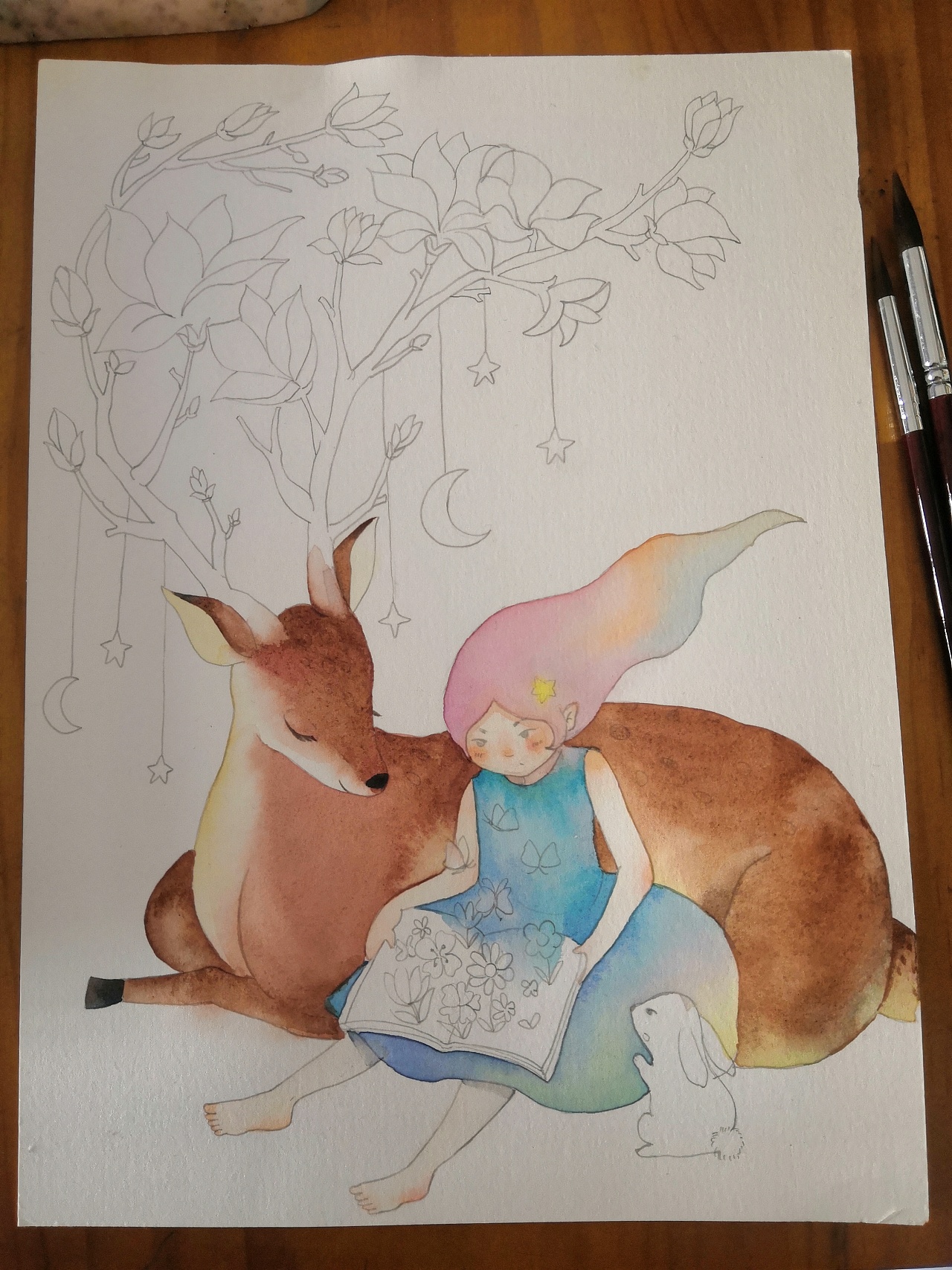 梅花鹿女孩【水彩手绘】|插画|创作习作|抹茶sun - 原创作品 - 站酷