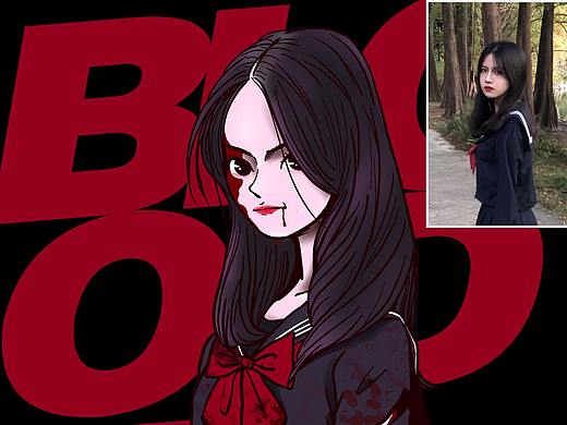 Blood JK 血腥女子高中生（个人主页-ZNDIwMjIwMjg=） - 单幅漫画 - 站酷设计师阿进似颜绘原创素材 - 站酷ZCOOL