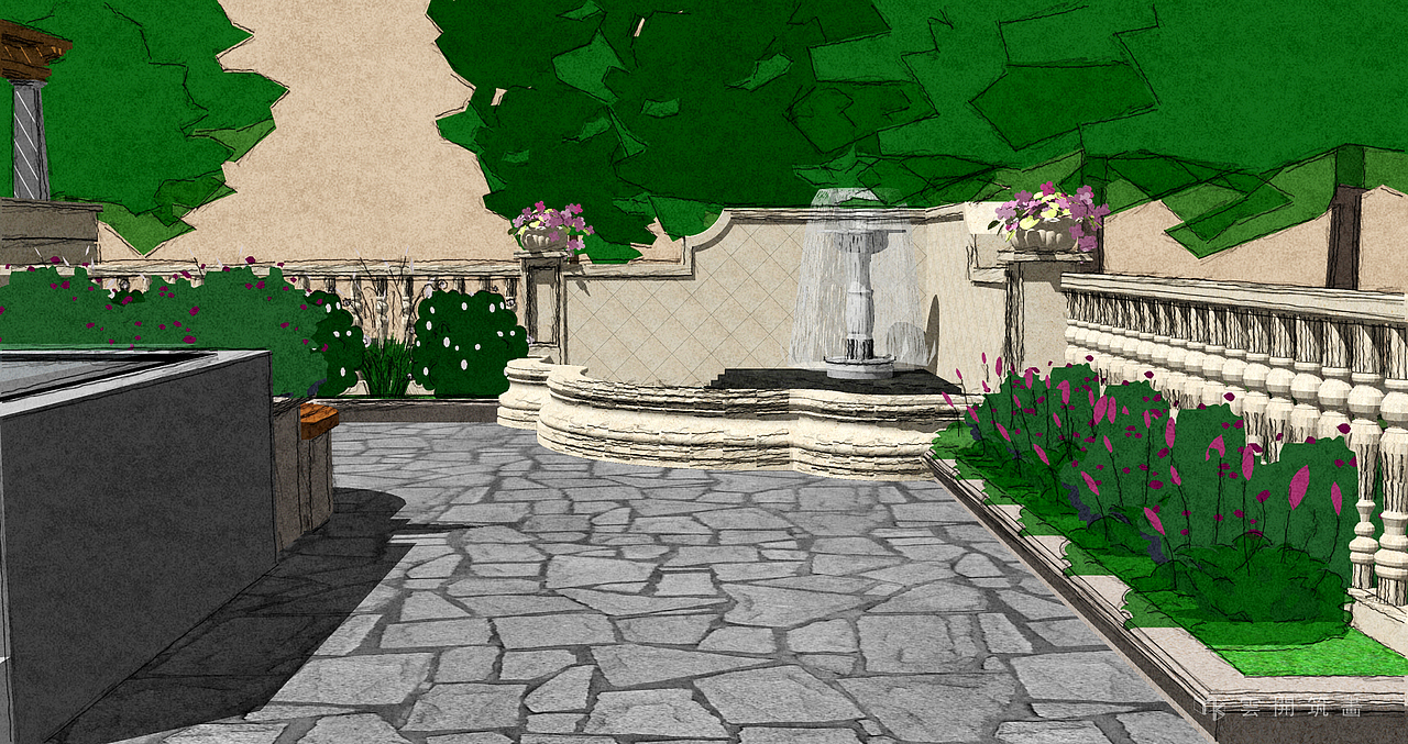 花园sketchup表现|三维|场景|云开筑画_原创作品-站酷zcool