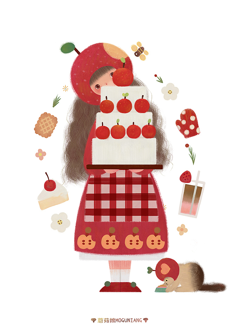 苹果小厨娘和她的小客人们系列（图ZMjQ3MTg4NzU2） - 创作习作 - 站酷设计师蘑菇娘Jenda原创素材 - 站酷ZCOOL