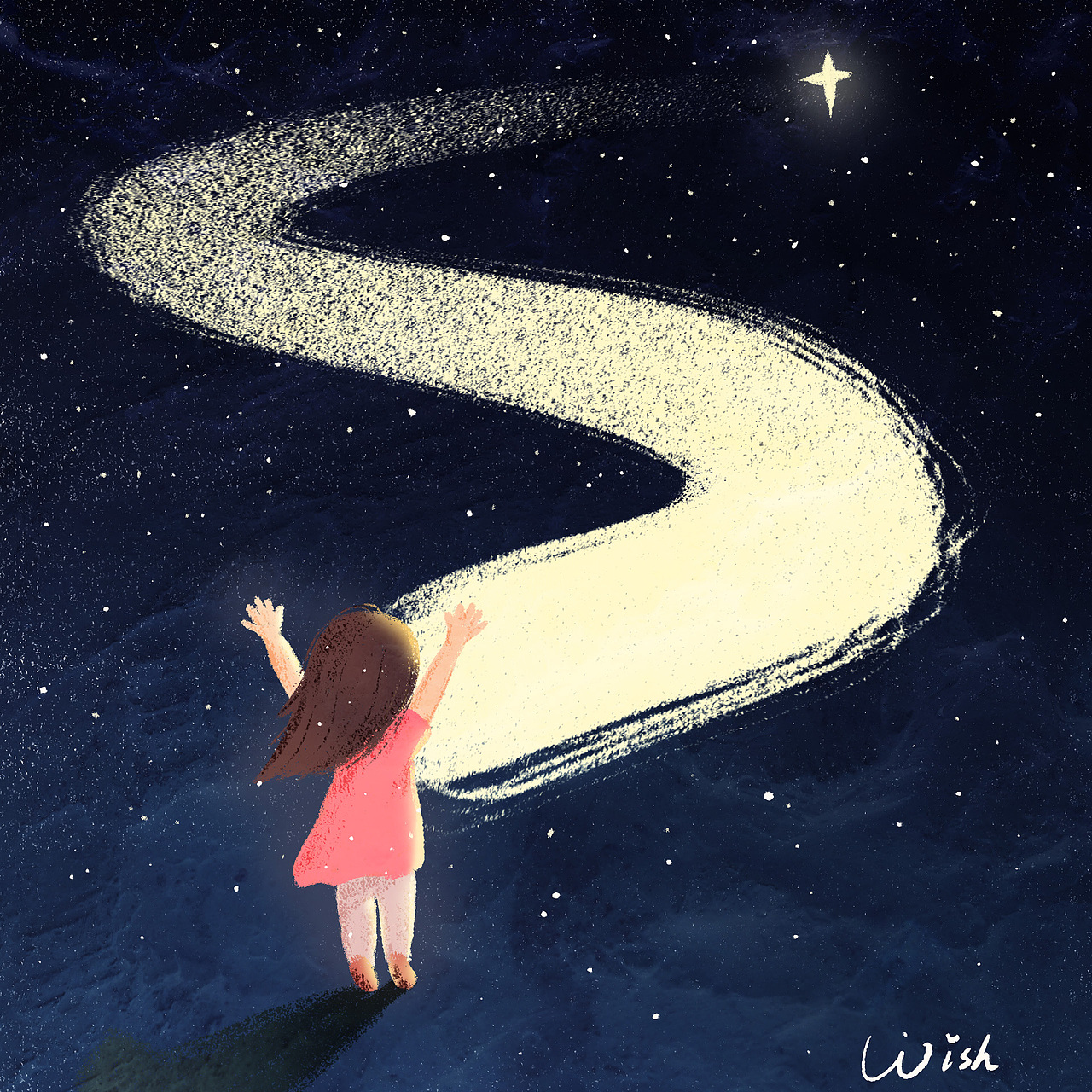 儿童插画 星空下的思念