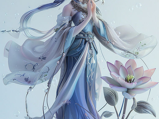 古风～手办之蓝色淡雅系（个人主页-ZNjgxNDI2NjQ=） - AI作品 - 站酷设计师芊蝶原创素材 - 站酷ZCOOL