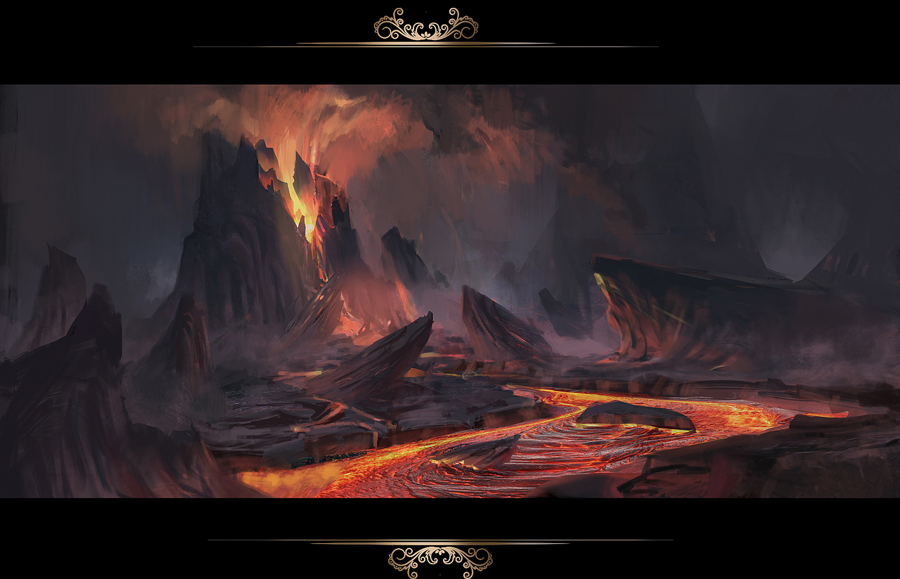 原创作品插画概念设定火山岩浆设计场景原画咖啡馆出谋画策出谋画策