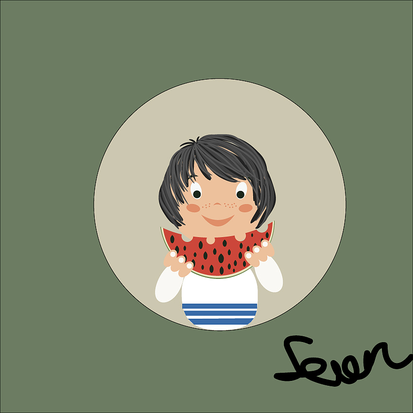 小孩吃西瓜插图画（图ZNzU1NDk1MDg=） - 商业插画 - 站酷设计师康文俊姿原创素材 - 站酷ZCOOL