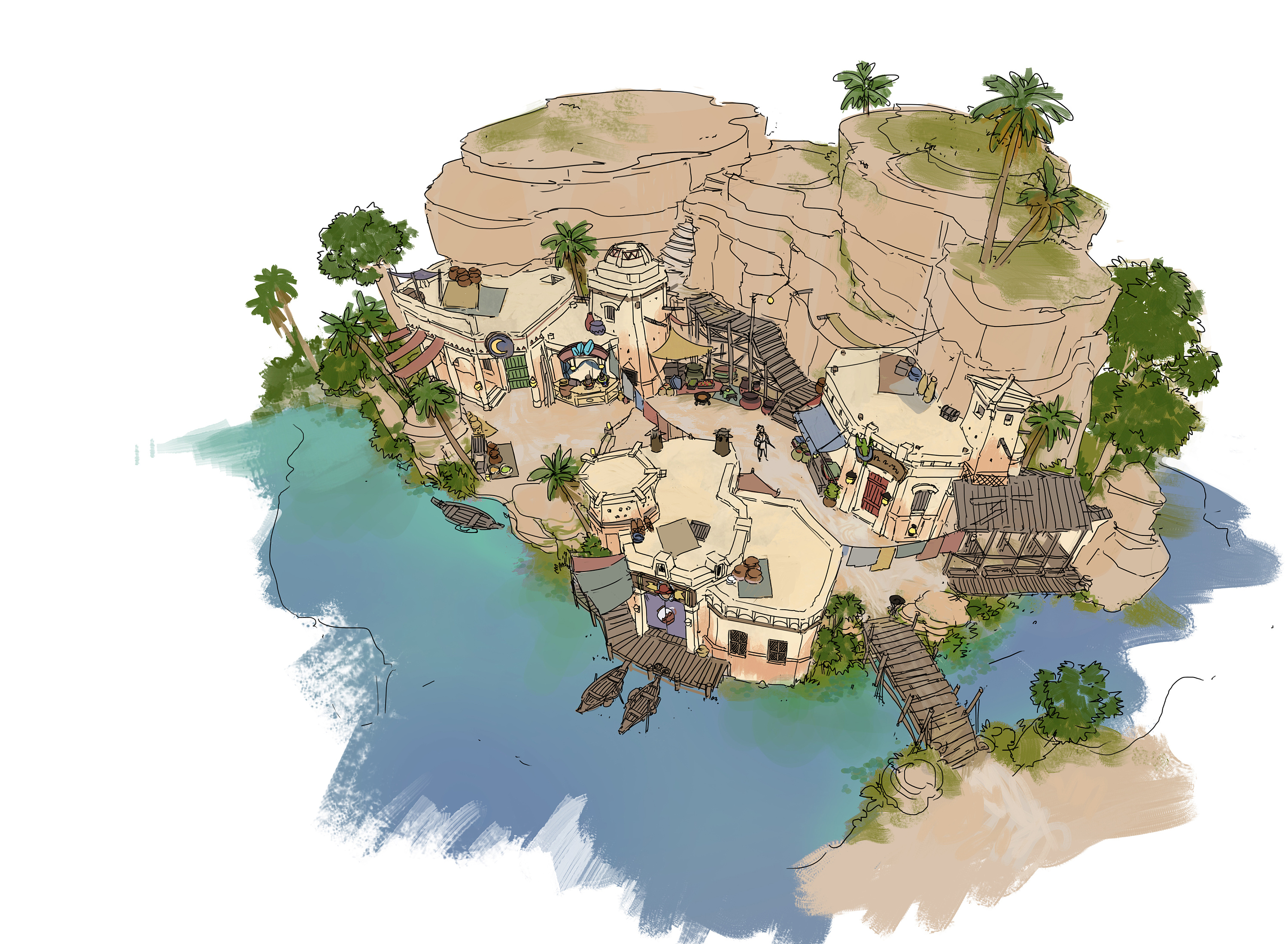 洛克猴沙盘土族建筑《mahler gobi》|插画|游戏原画|艺数绘cg - 原创