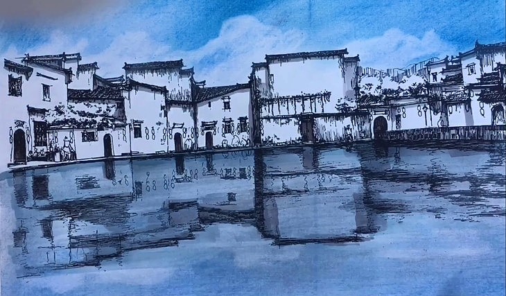 宏村月沼|设计写生系列步骤临摹图一行手绘沈阳校区（图ZMTMyOTg3MzIw） - 绘画 - 站酷设计师村长123原创素材 - 站酷ZCOOL