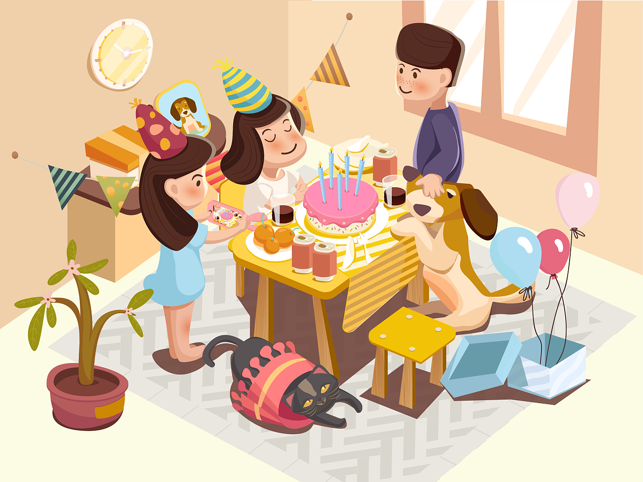 在生日聚会上，一群孩子围坐在一张桌子旁照片摄影图片_ID:159365581-Veer图库
