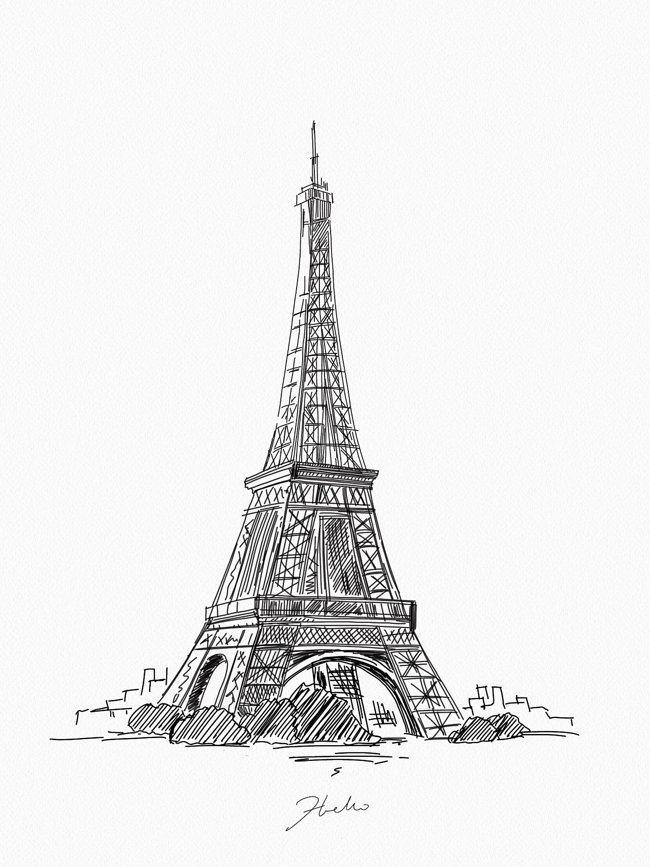 巴黎铁塔手绘简笔图片
