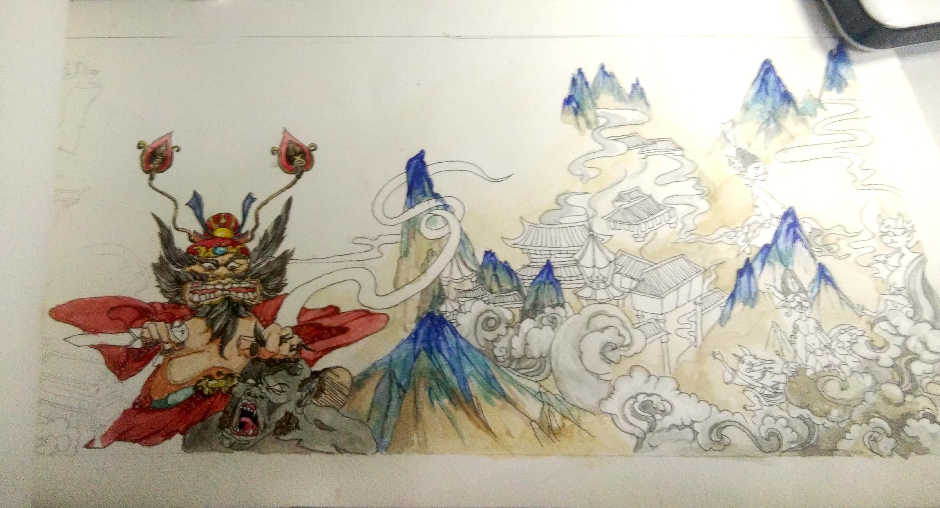 插画 长卷 钟馗捉鬼