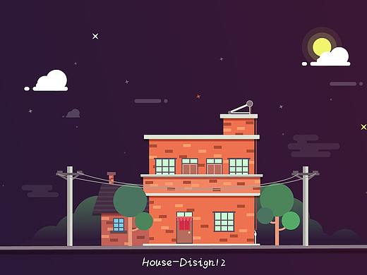临摹练习-扁平化夜景房屋插画（个人主页-ZMzQ2NzQzOTY=） - 其他 - 站酷设计师迈克花斯基原创素材 - 站酷ZCOOL