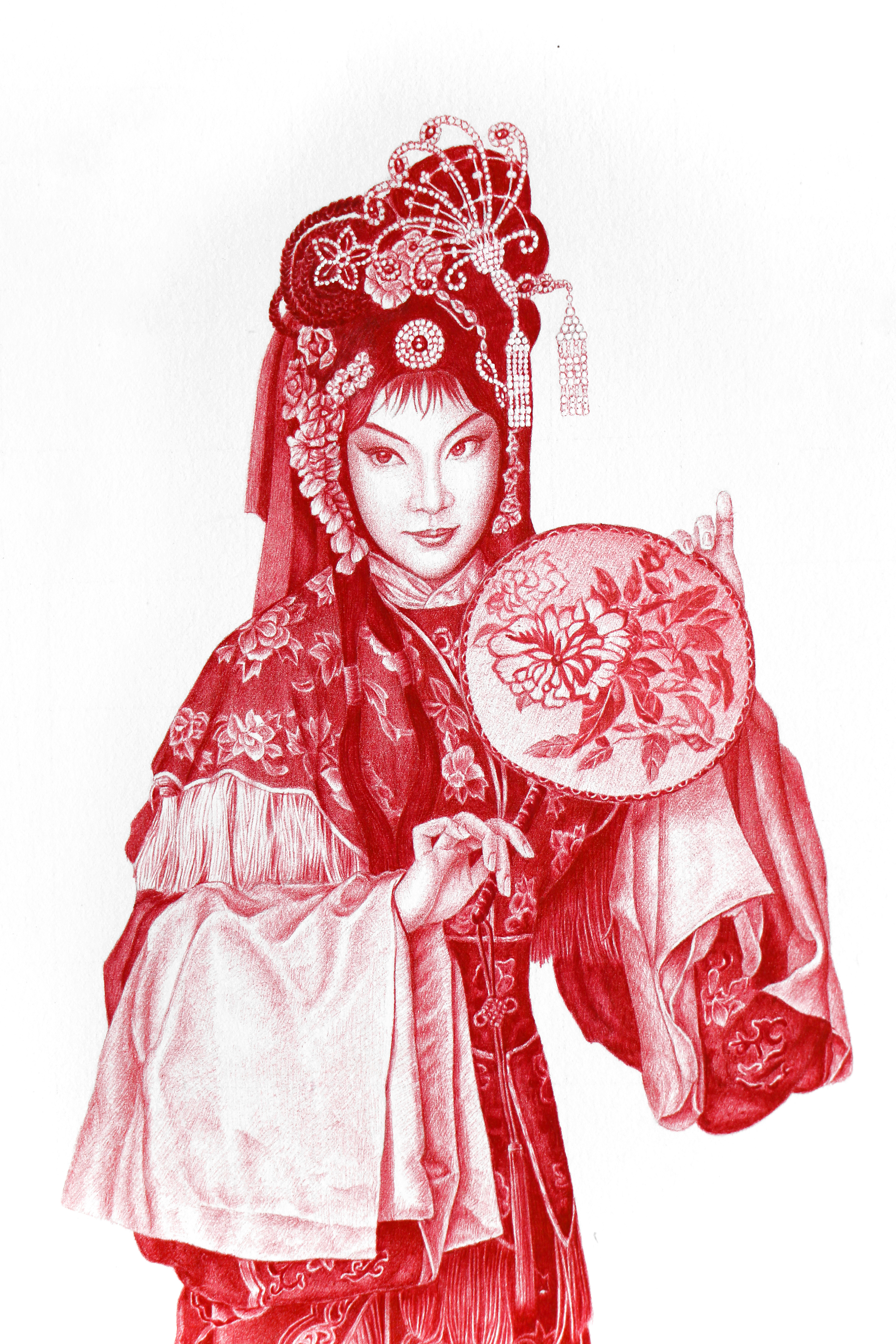 红圆珠笔画 京剧红娘