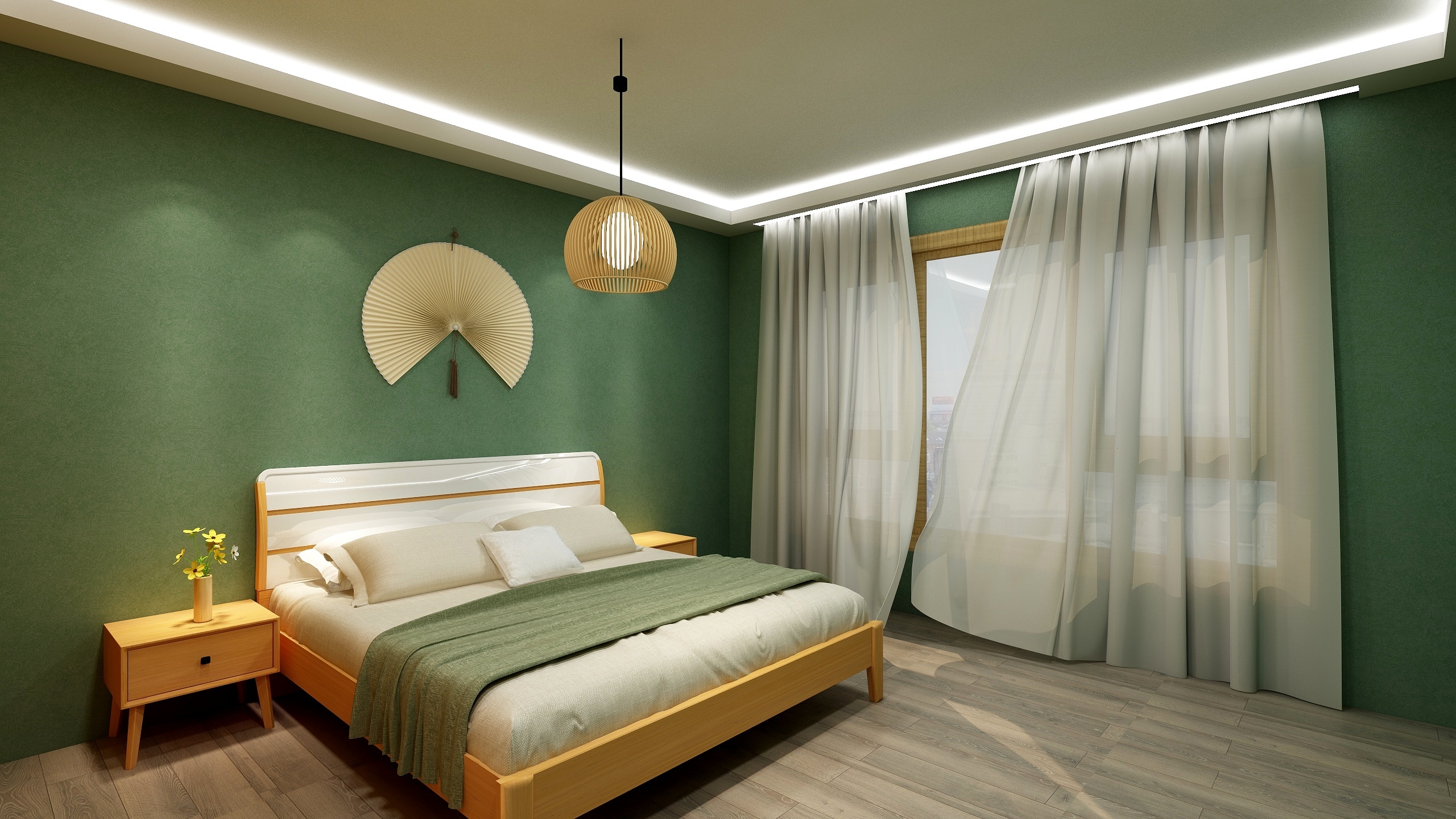 室内设计 原木 新中式 卧室