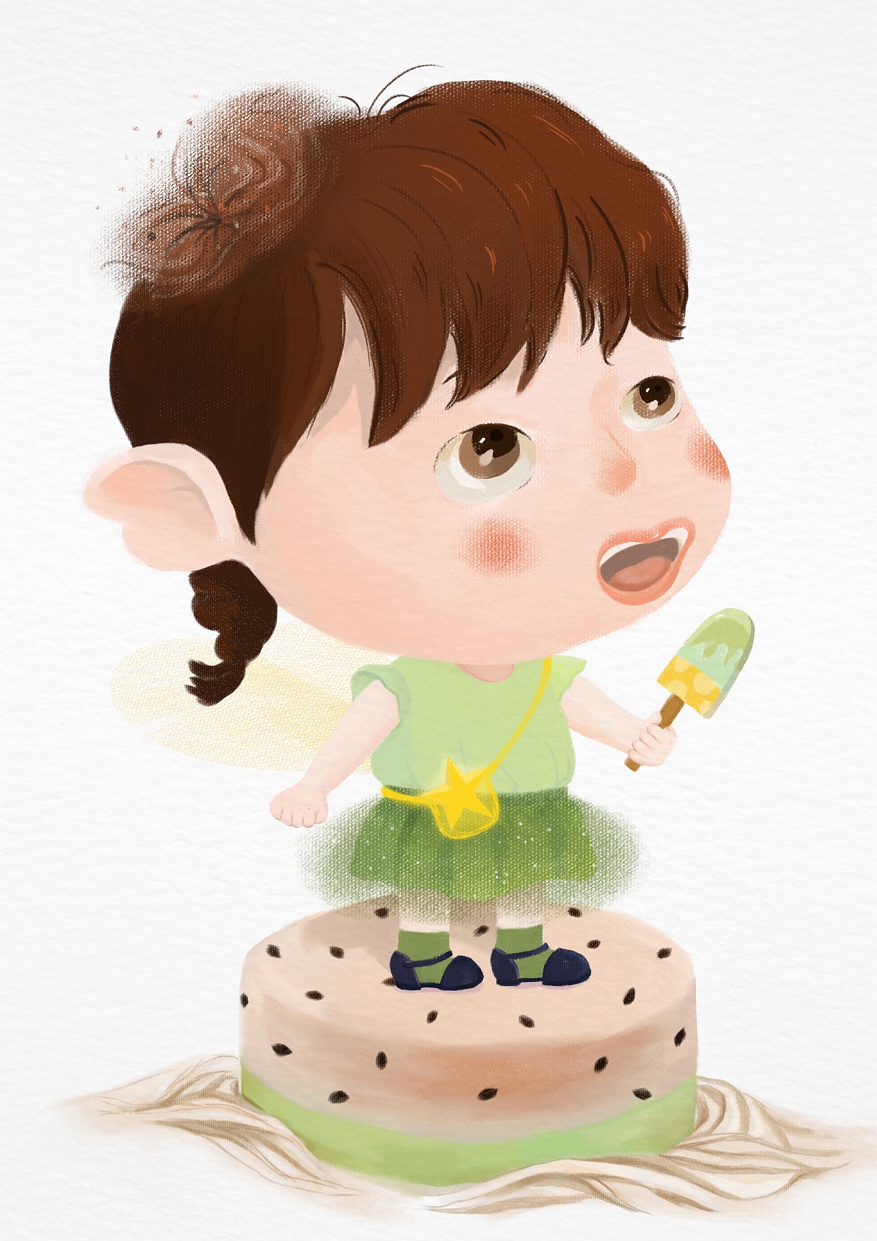 可爱的卡通小女孩在餐桌上吃东西插画图片素材_ID:305003166-Veer图库