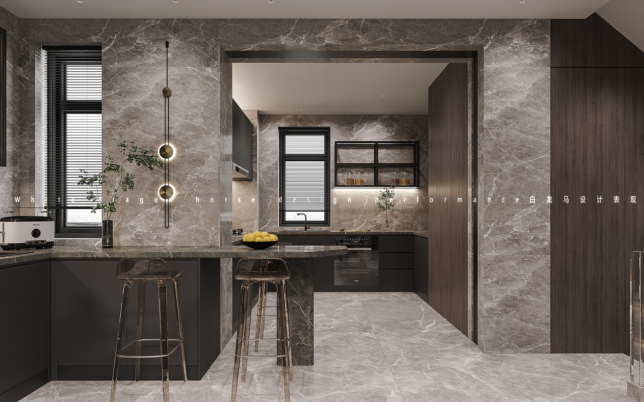 现代客餐厅—白龙马效果图