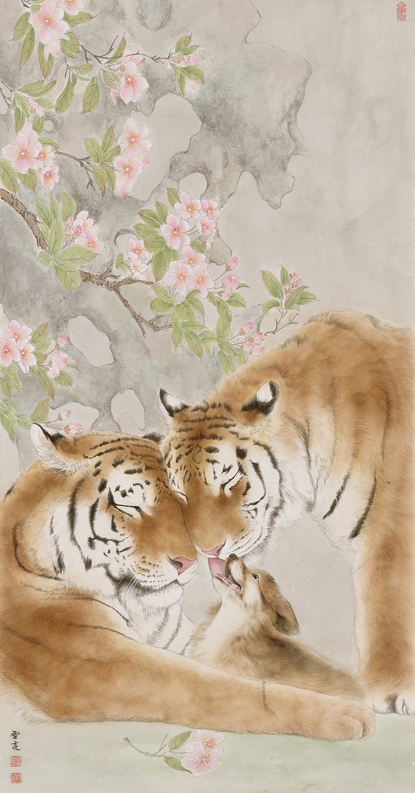 属相画全家福 爸爸属虎妈妈属虎儿子属狗 国画 _水墨画家黄云亮-站酷