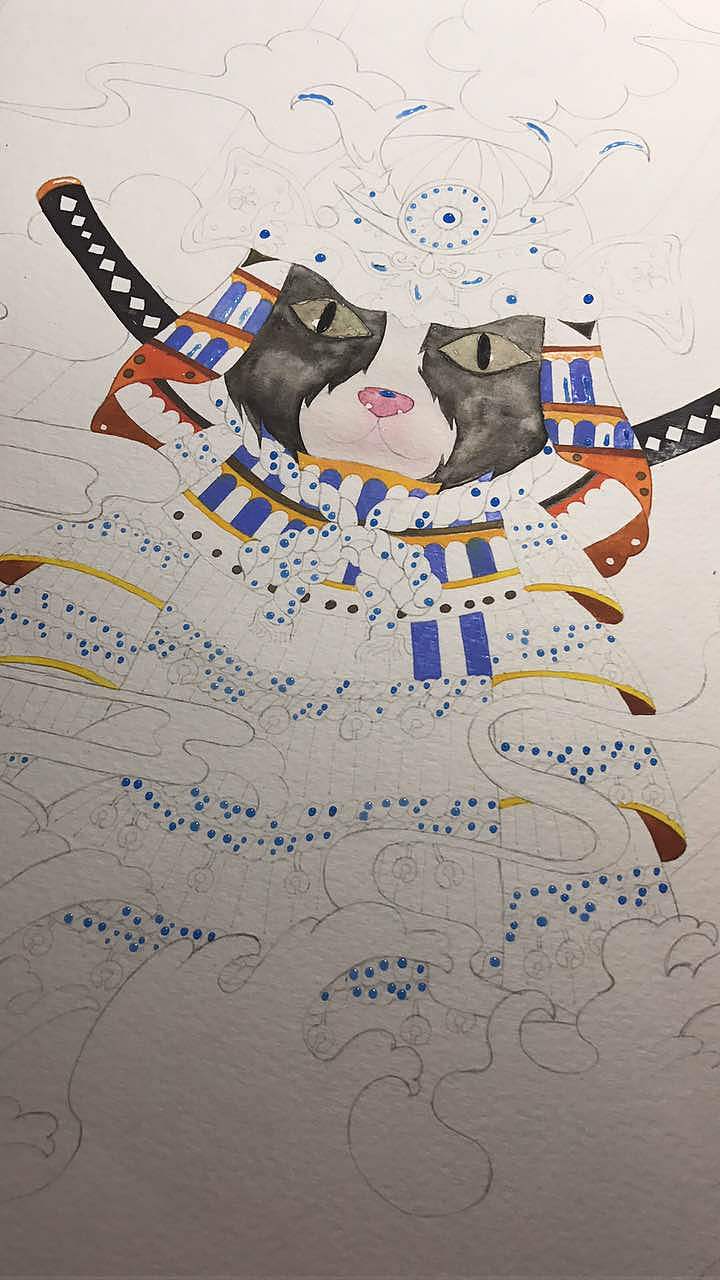 武士猫纹身图稿