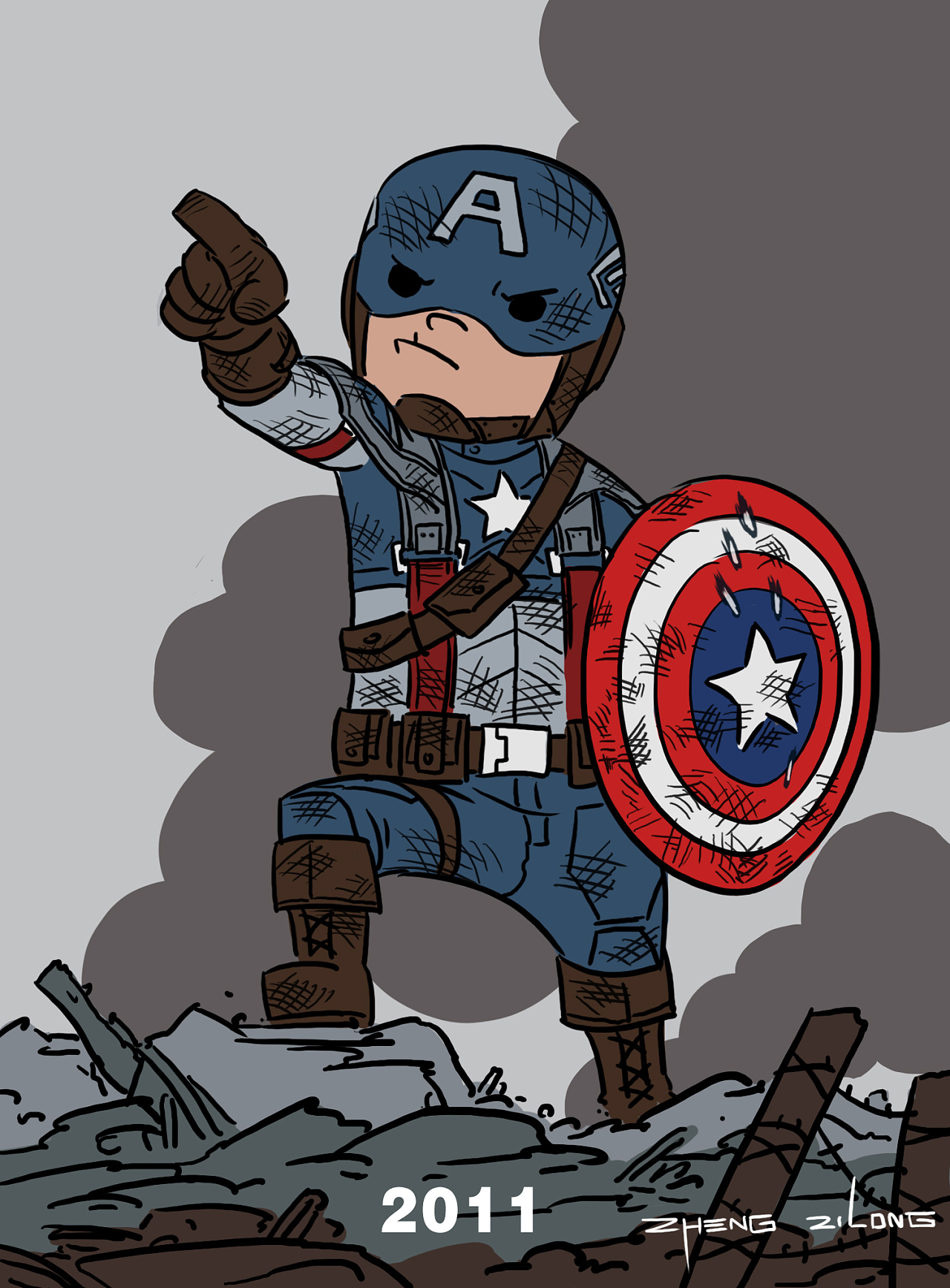 美国队长十年,盾牌变化|插画|创作习作|口袋里的小壁虎 - 原创作品