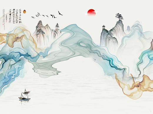 新中式抽象线条山水