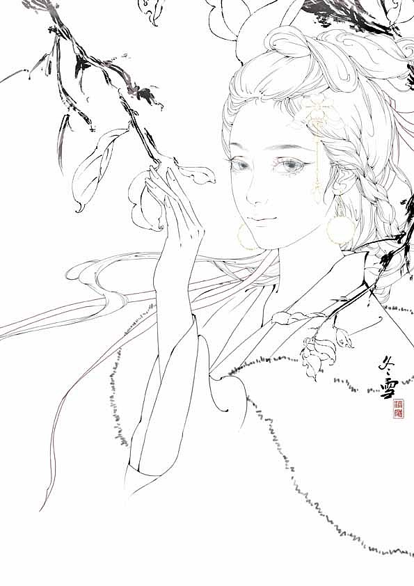 国风人物插画《冬雪》