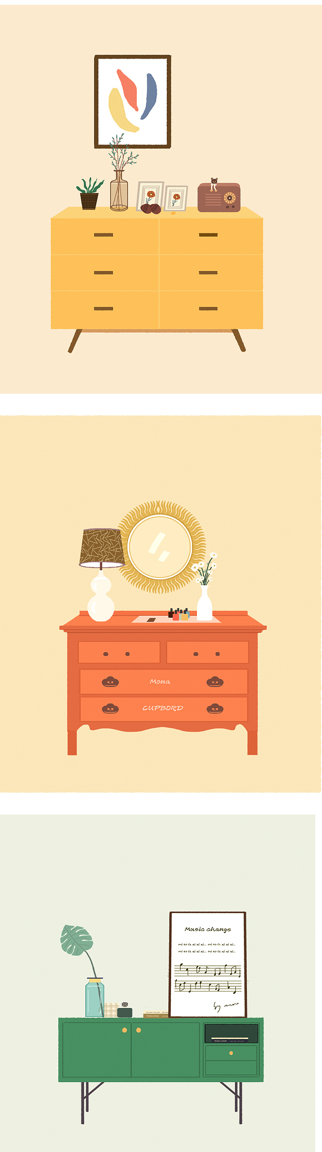 家居插画（图ZMTQxOTM4ODY4） - 创作习作 - 站酷设计师mona_vin原创素材 - 站酷ZCOOL
