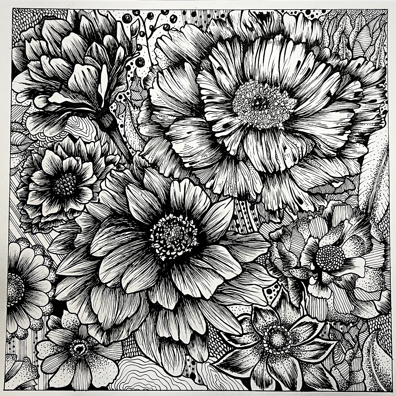 黑白装饰画|《静花幽梦》