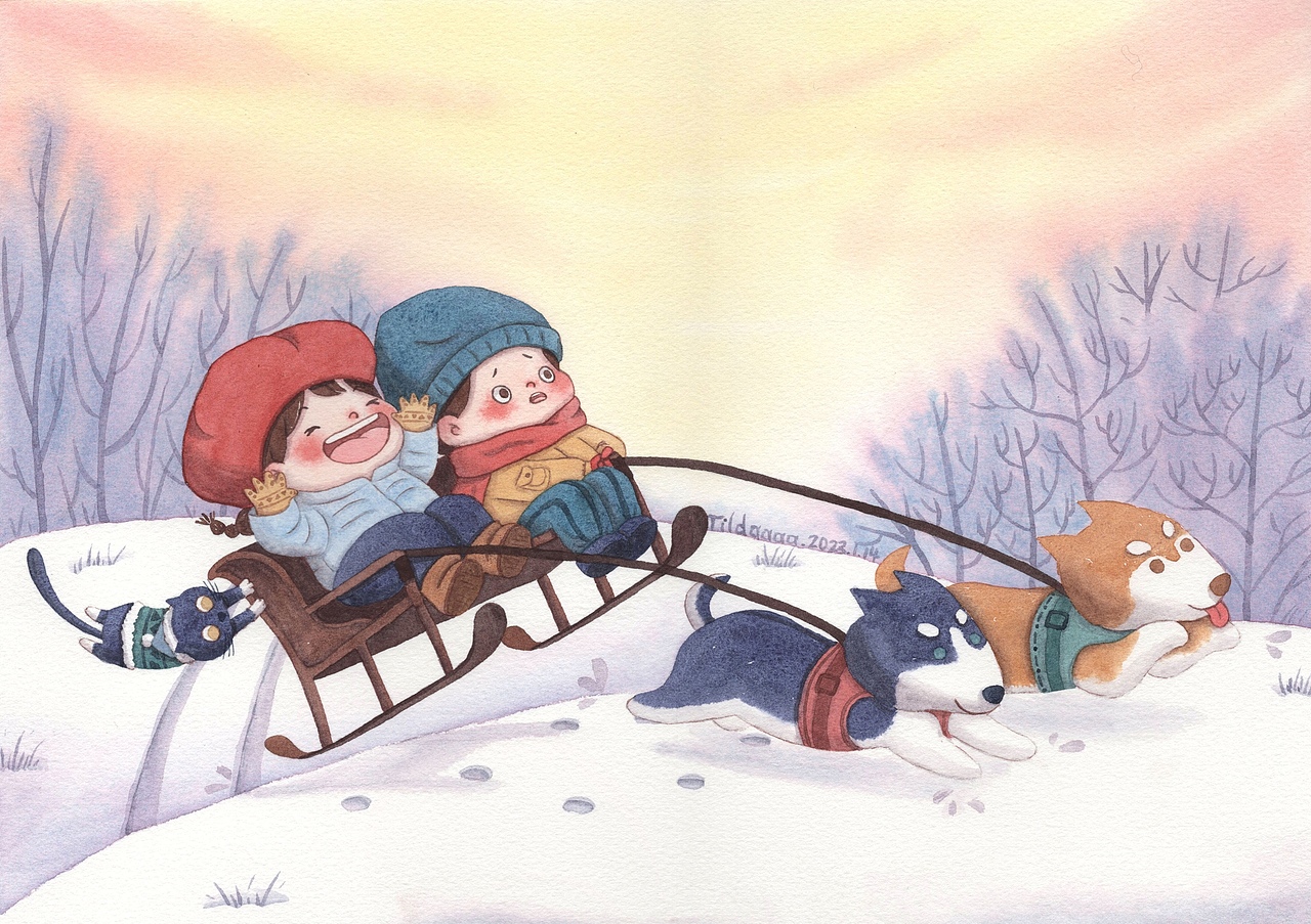 3⃣️滑雪⛷️坐雪橇🛷
能和雪橇三傻一起玩🐶