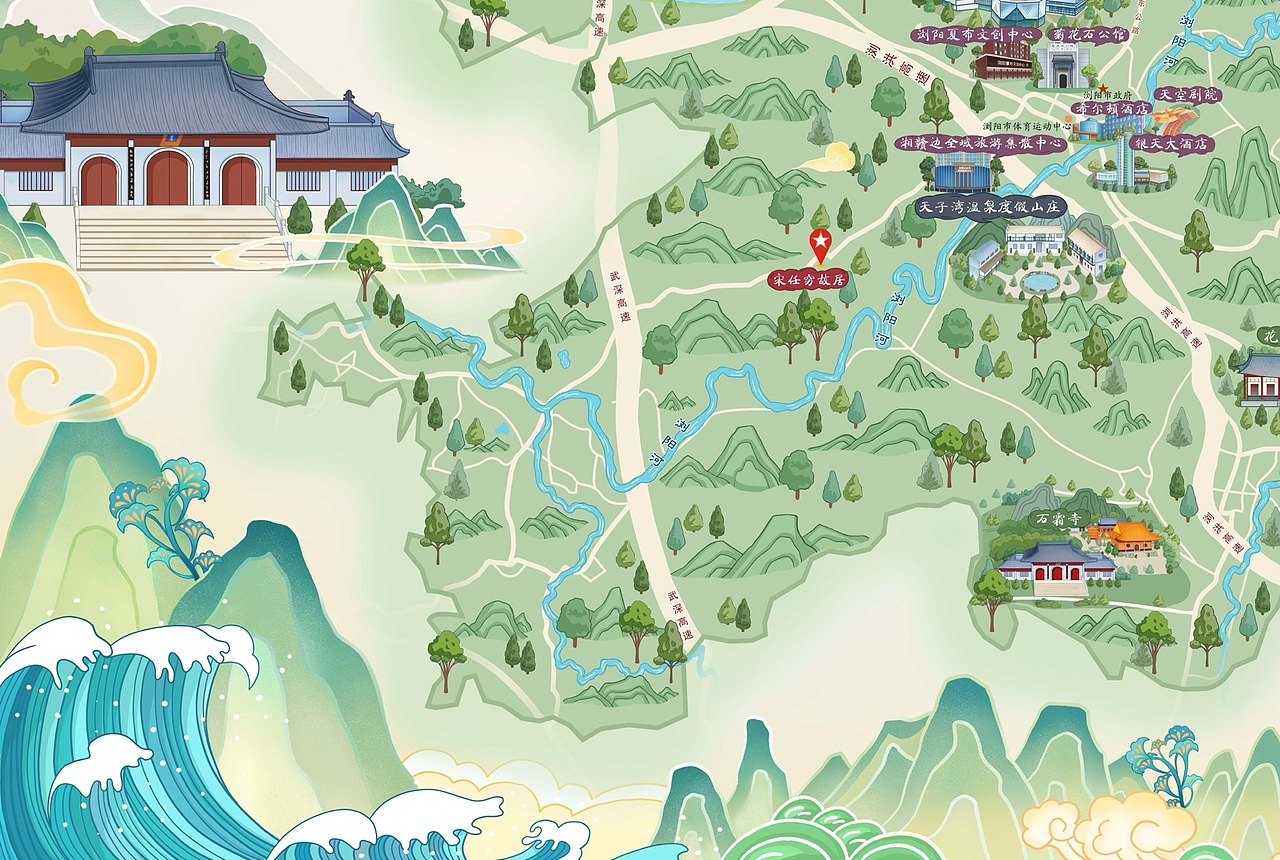 浏阳文旅手绘地图插画（图ZMzEyODc5NzY4） - 商业插画 - 站酷设计师爱画画的南溪原创素材 - 站酷ZCOOL