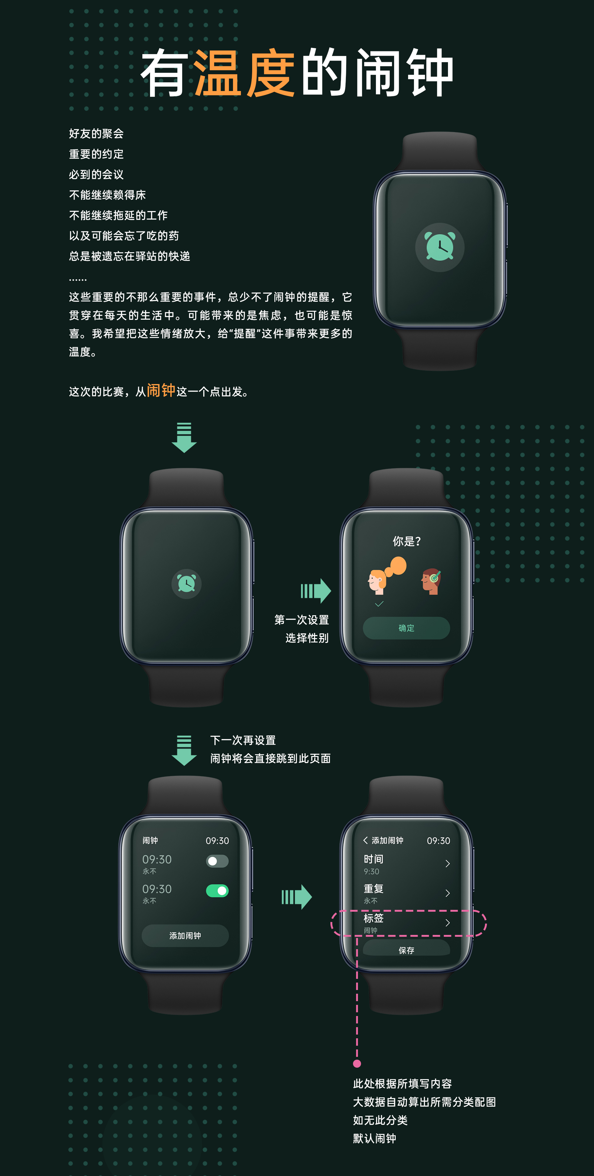 oppo手表界面功能专题设计——有【温度】的闹钟|ui|主题/皮肤|一朵