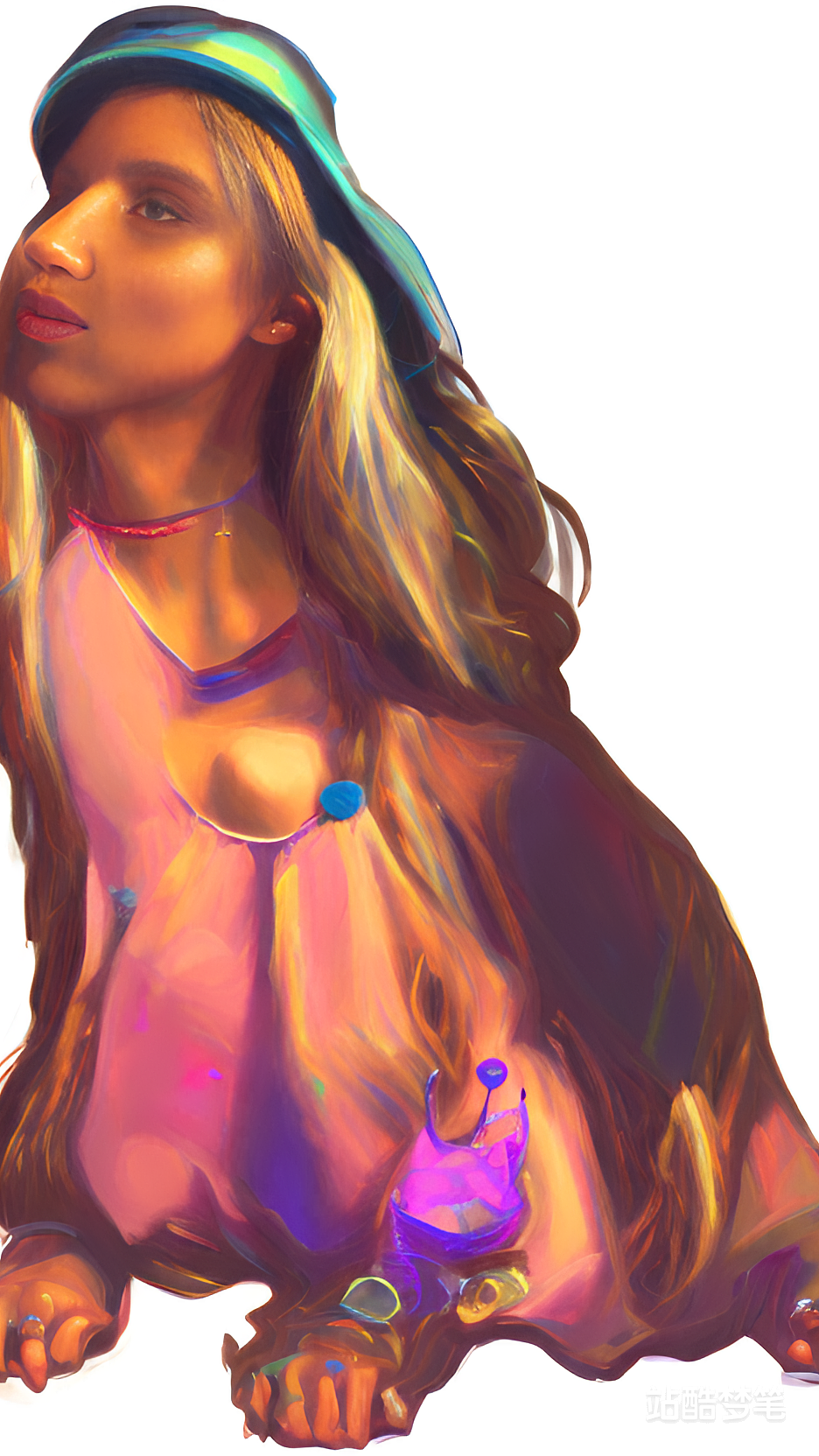 #站酷梦笔#霓虹灯,戴珍珠的少女钻石油画,超现实主义