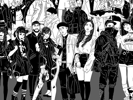 单线条黑白街拍人物(含彩蛋版)