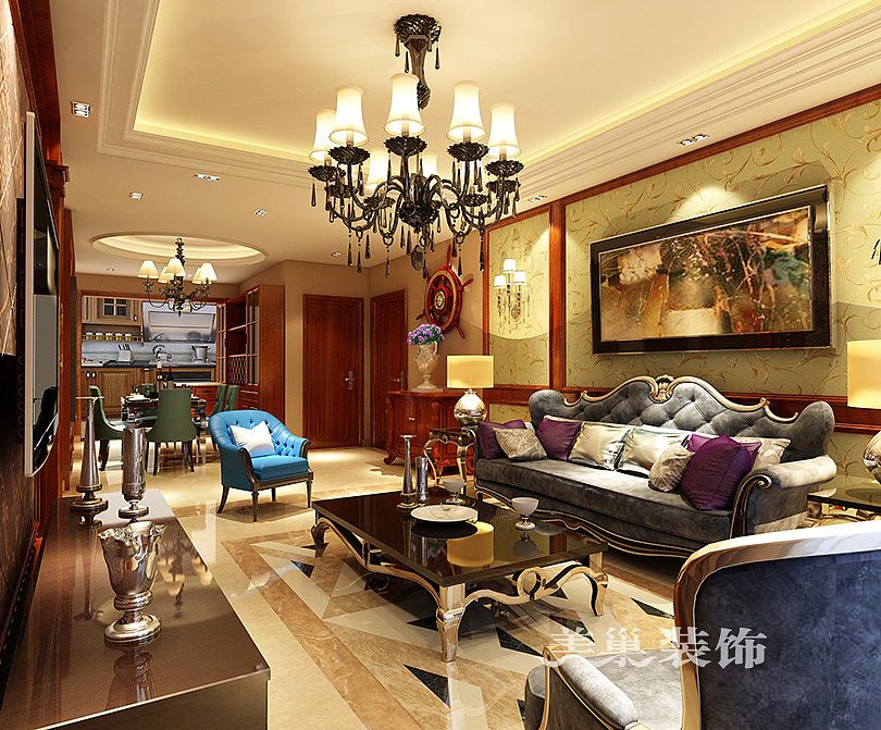 蓝堡湾140平三室两厅新古典装修案例——效果图