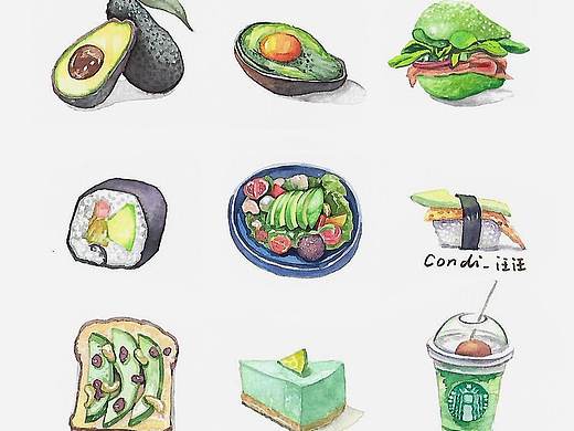 牛油果&甜品——水彩习作（个人主页-ZMzk4NzY5MzI=） - 创作习作 - 站酷设计师Condi_汪汪原创素材 - 站酷ZCOOL