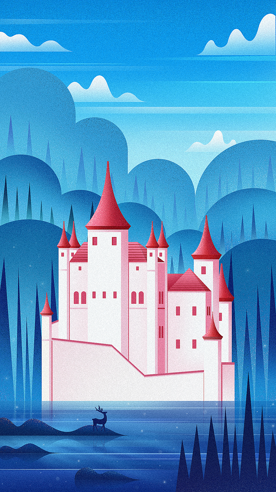 一组扁平渐变噪点建筑插画练习