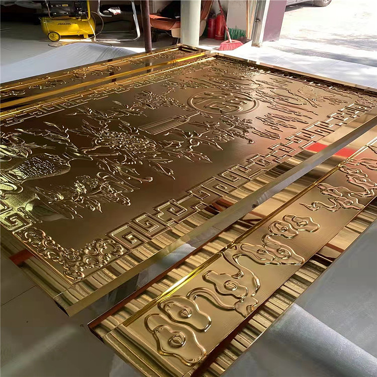 单面浮雕黄铜屏风酒店来图定制