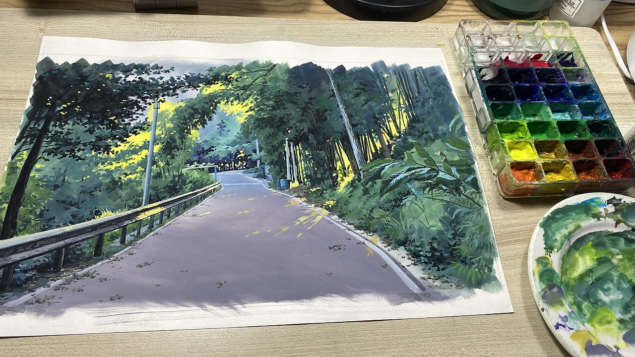 手绘,家乡风景,实景与画