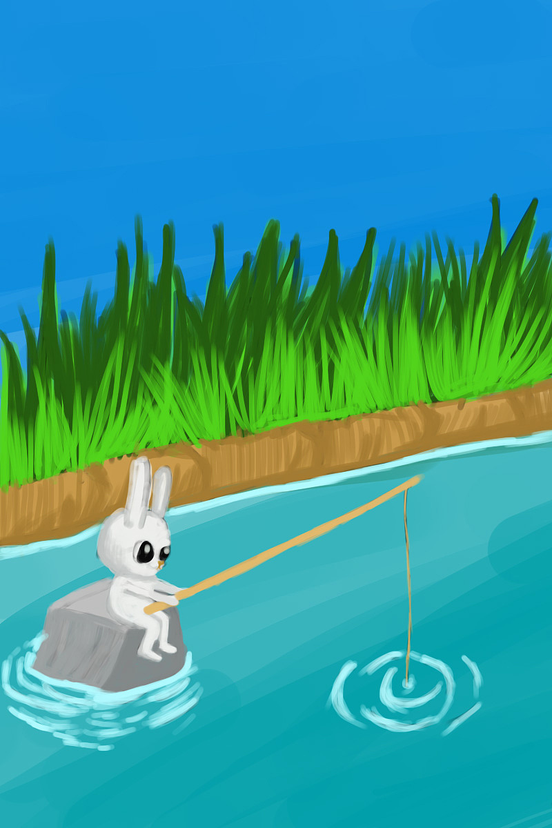 小白兔胡萝卜钓鱼图片