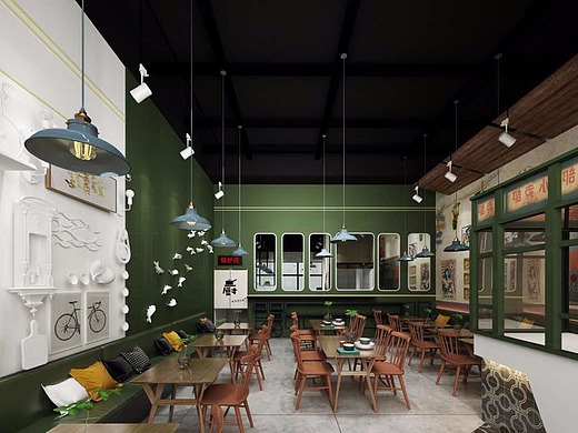 昆明复古怀旧商铺装修设计效果图|小吃店面施工公司