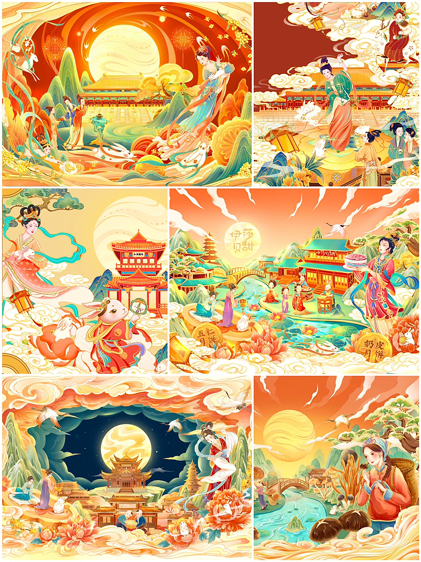 国潮手绘节日礼品包装宣传插画海报合集（图ZMzE4NjQ0Mjgw） - 商业插画 - 站酷设计师南小笙原创素材 - 站酷ZCOOL