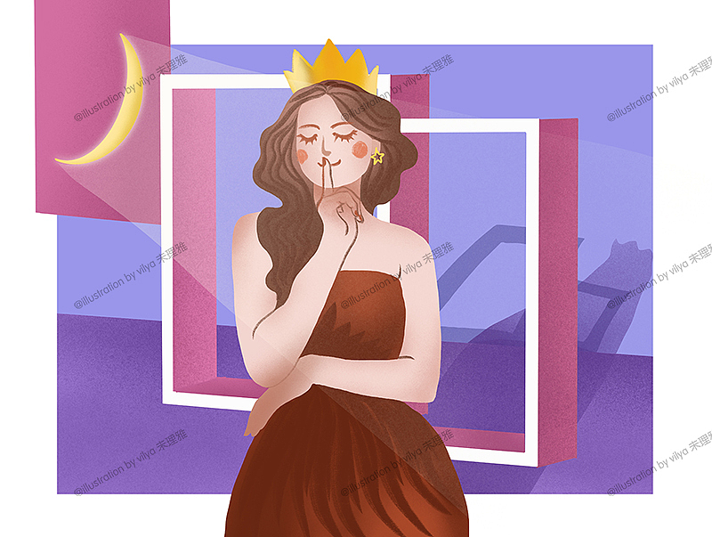 戴着王冠做安静手势的长发美女（图ZMTk4ODQ3MzY0） - 商业插画 - 站酷设计师未理雅原创素材 - 站酷ZCOOL