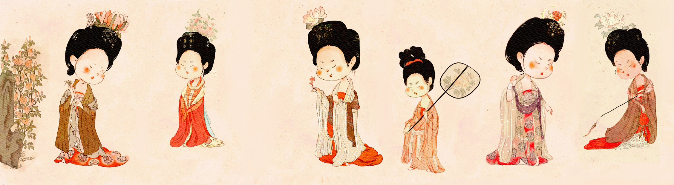 Q版簪花仕女图
