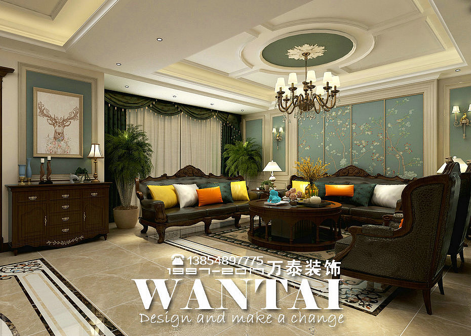 泰安装修-泰安润英美庐380平古典美式风格别墅装修案例（图ZMTE1NzYwODQ0） - 家装设计 - 站酷设计师泰安小丁装修原创素材 - 站酷ZCOOL