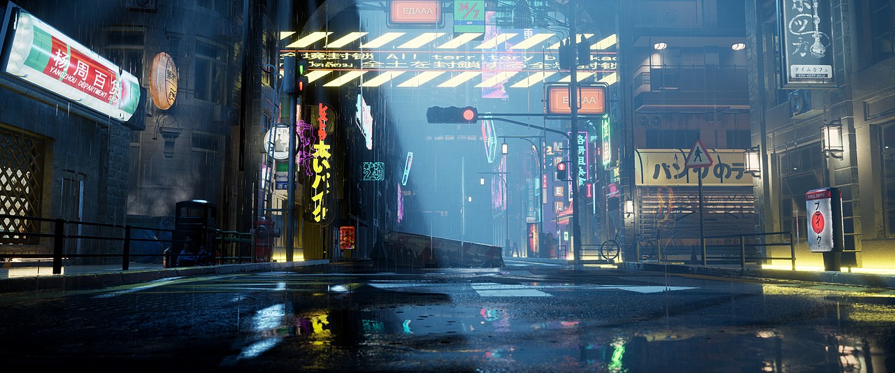 三维场景虚幻引擎ue4雨夜赛博朋克202007