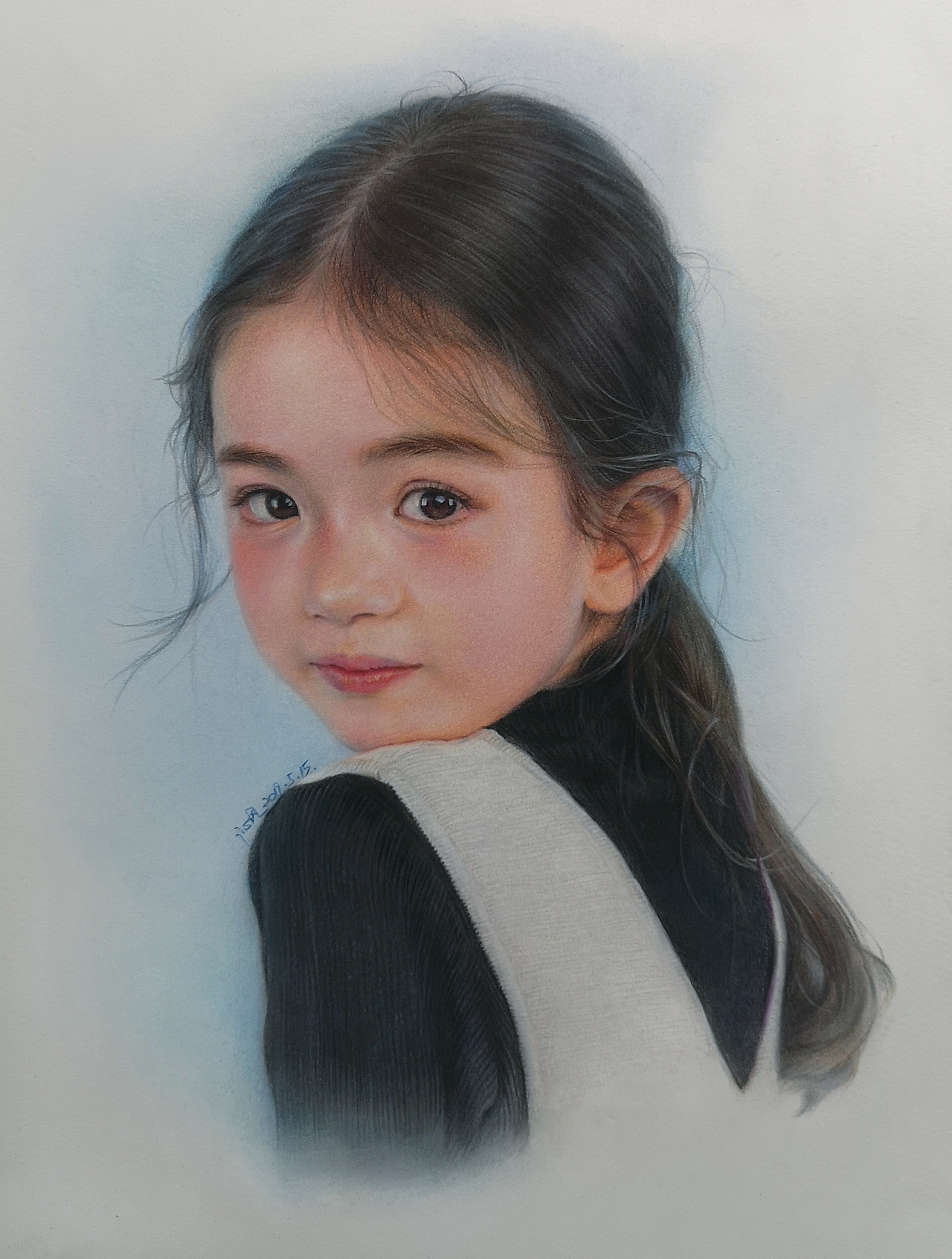 彩铅色粉人像课示范画《小萝莉》|纯艺术|绘画|沁风_原创作品-站酷