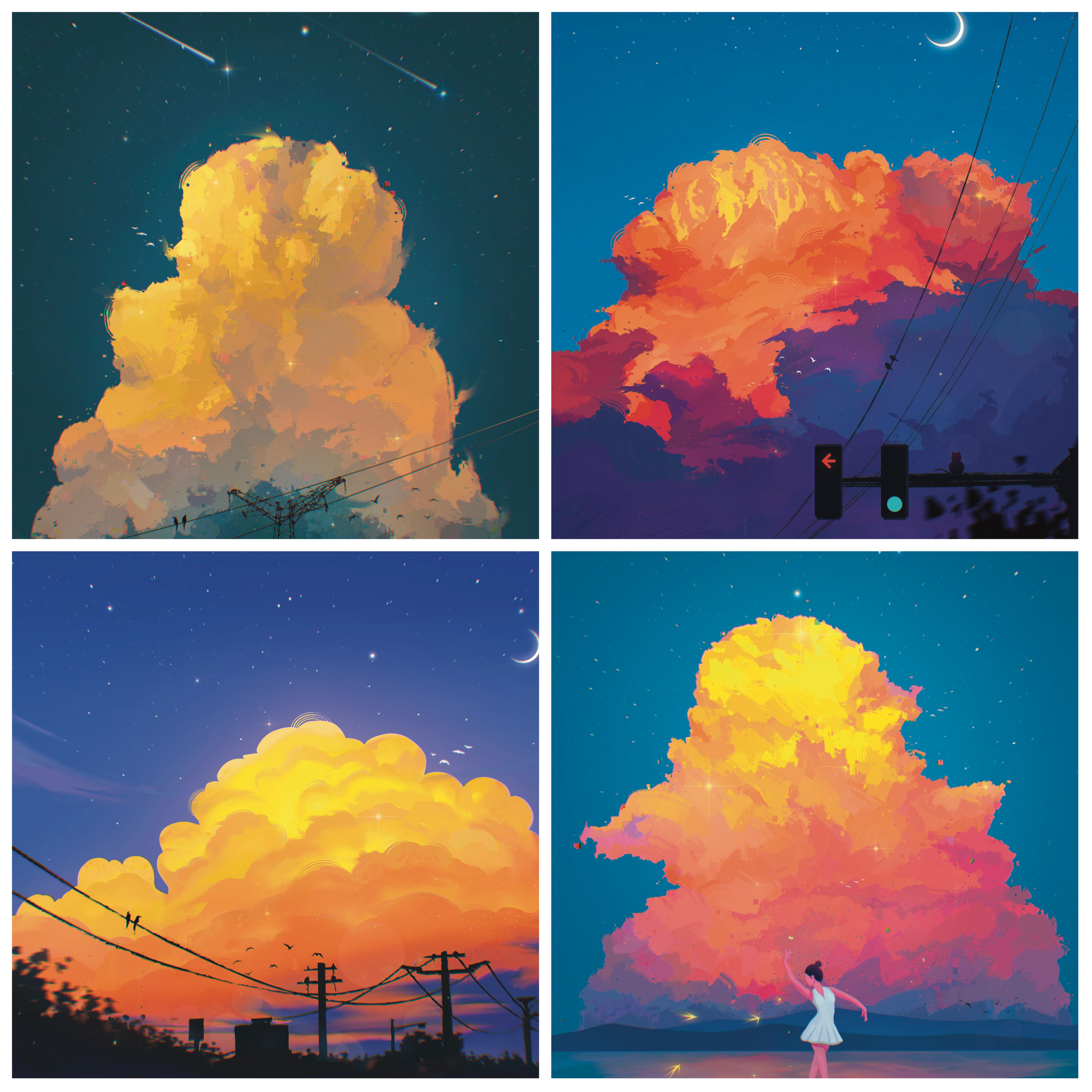 最近画的几张蓝天白云和落日晚霞