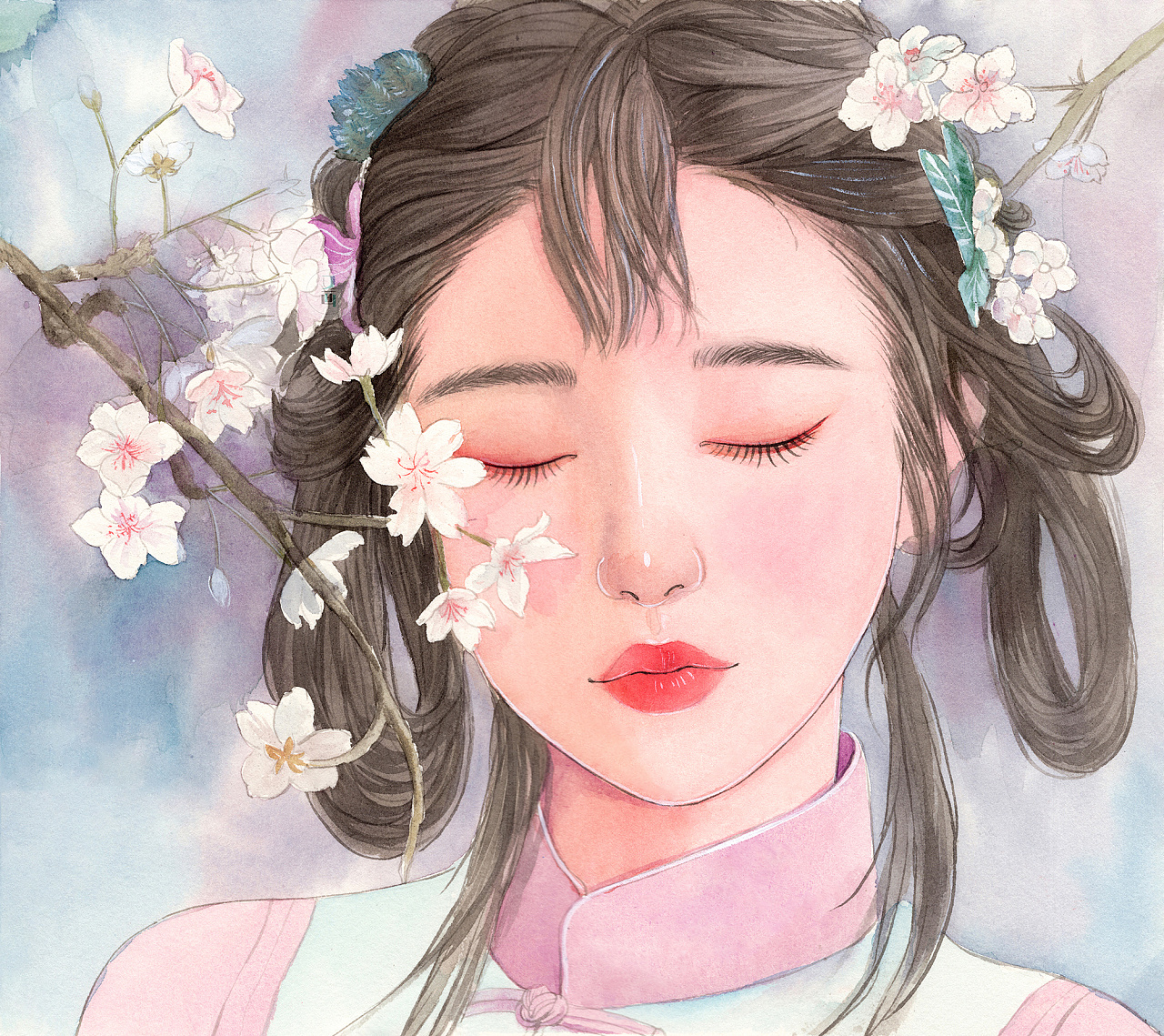 水彩人物——人面桃花古风美人绘画步骤