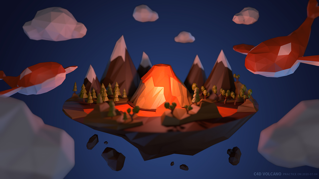 C4D Volcano low poly style practice（图ZMjIzNjAxODI4） - 场景 - 站酷设计师Rookkkie原创素材 - 站酷ZCOOL