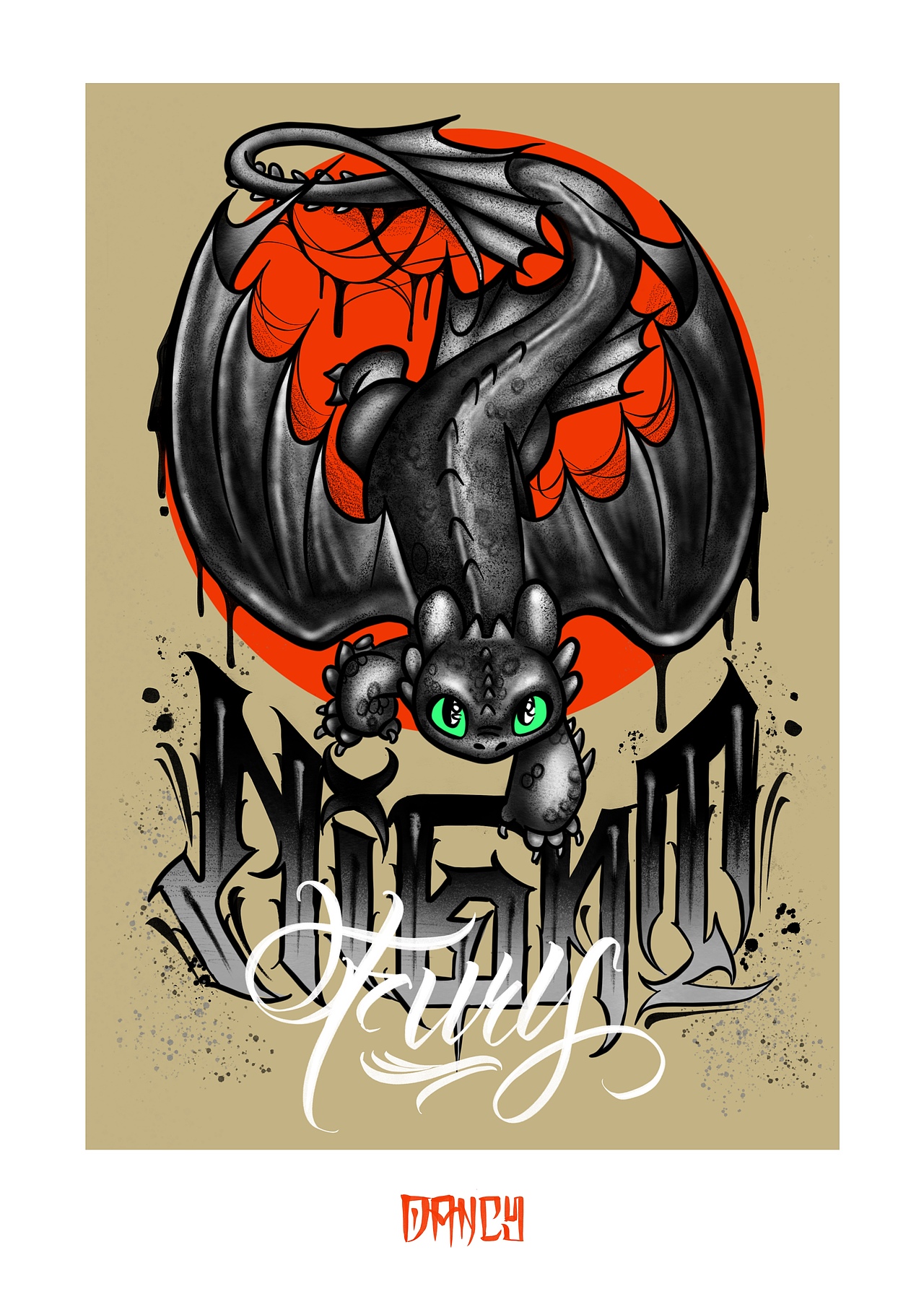 暗黑花体字夜煞驯龙高手无牙仔nightfury