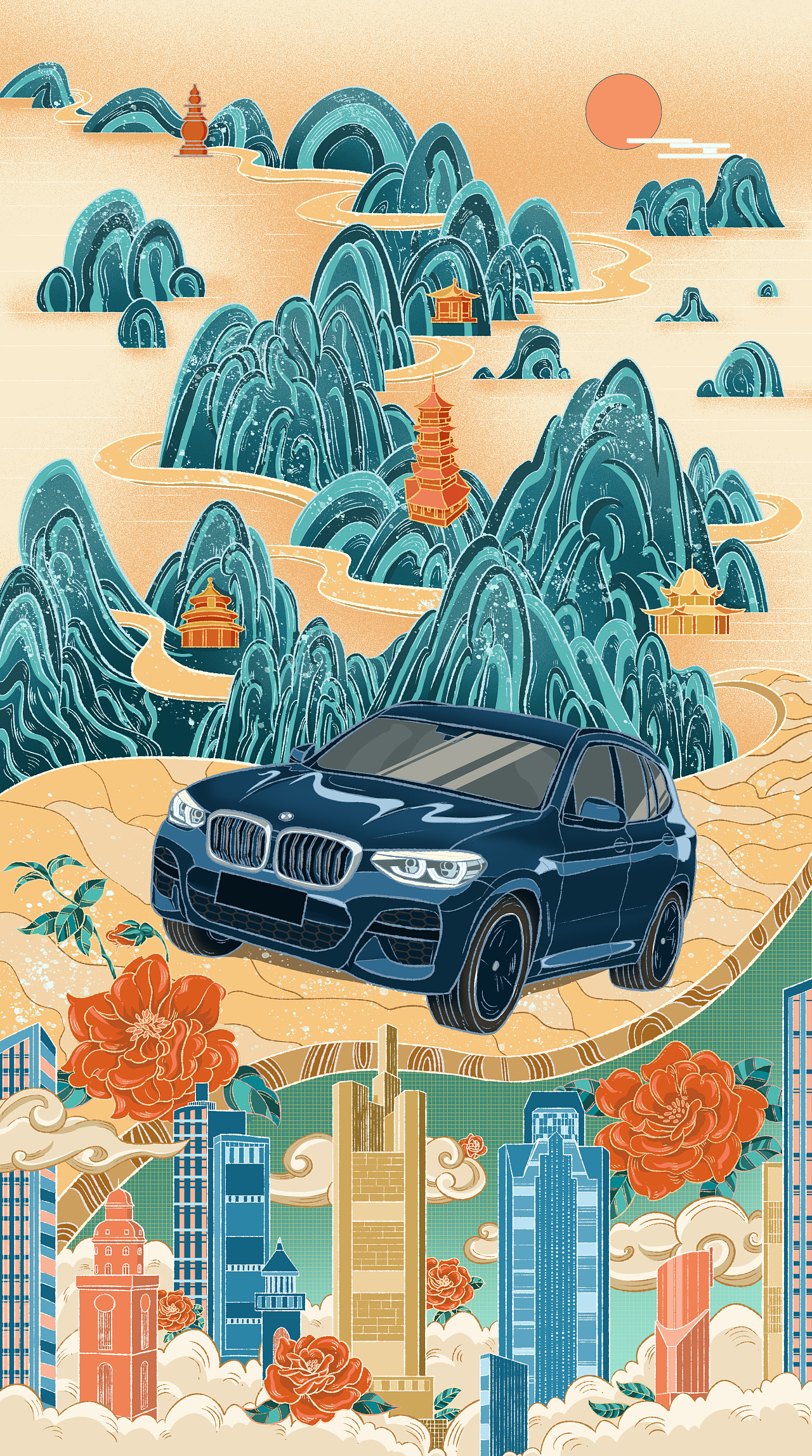 宝马x3插画(城市 生活 远方)