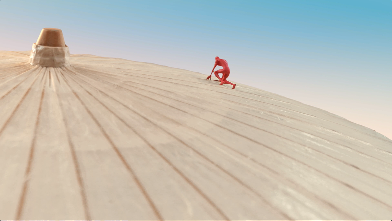 伞面顺时针慢慢旋转一名蓄势待发手握接力棒的运动员